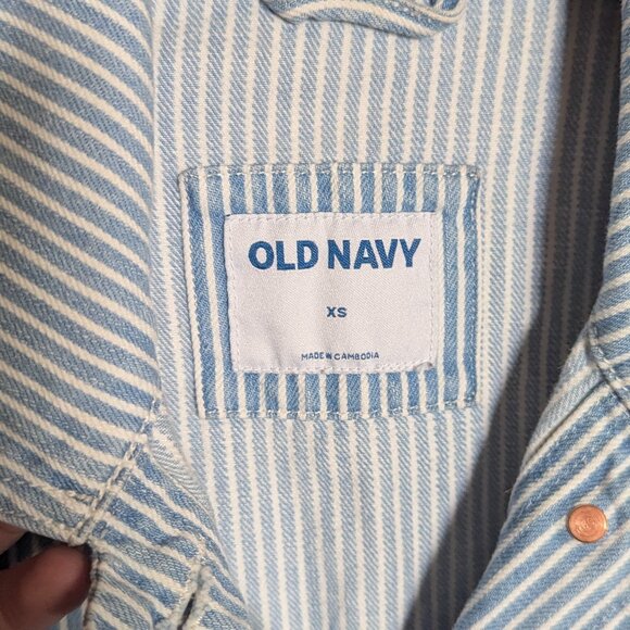 Old Navy Blue & White Railroad Stripe Jean Shacket, XS - Picture 3 of 4